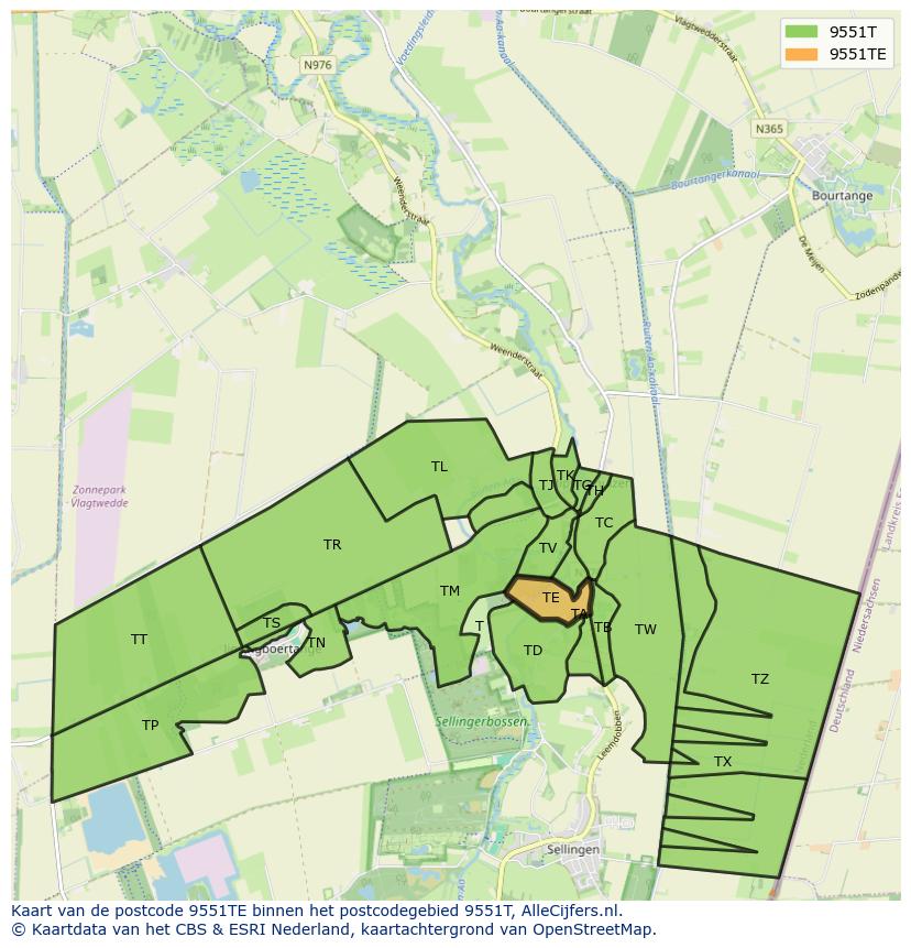 Afbeelding van het postcodegebied 9551 TE op de kaart.