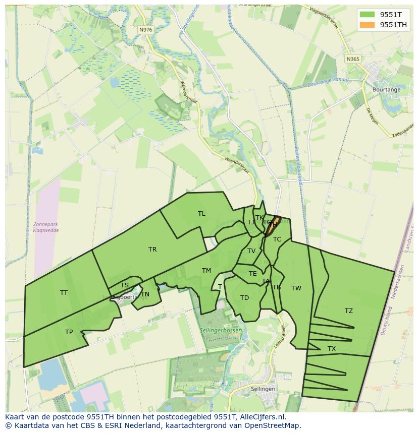 Afbeelding van het postcodegebied 9551 TH op de kaart.