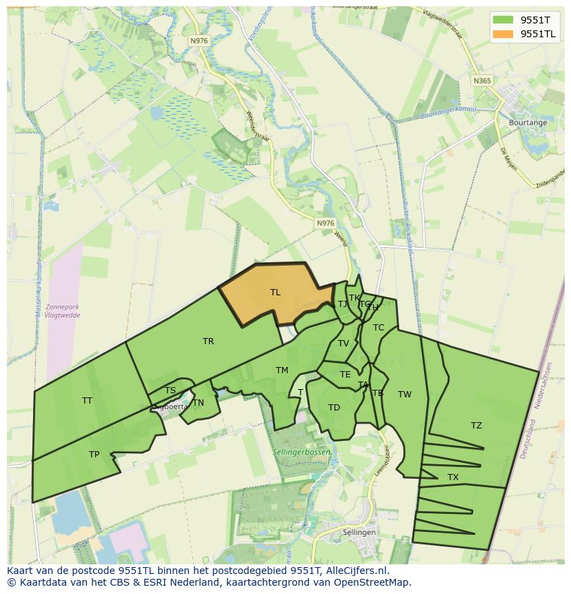 Afbeelding van het postcodegebied 9551 TL op de kaart.