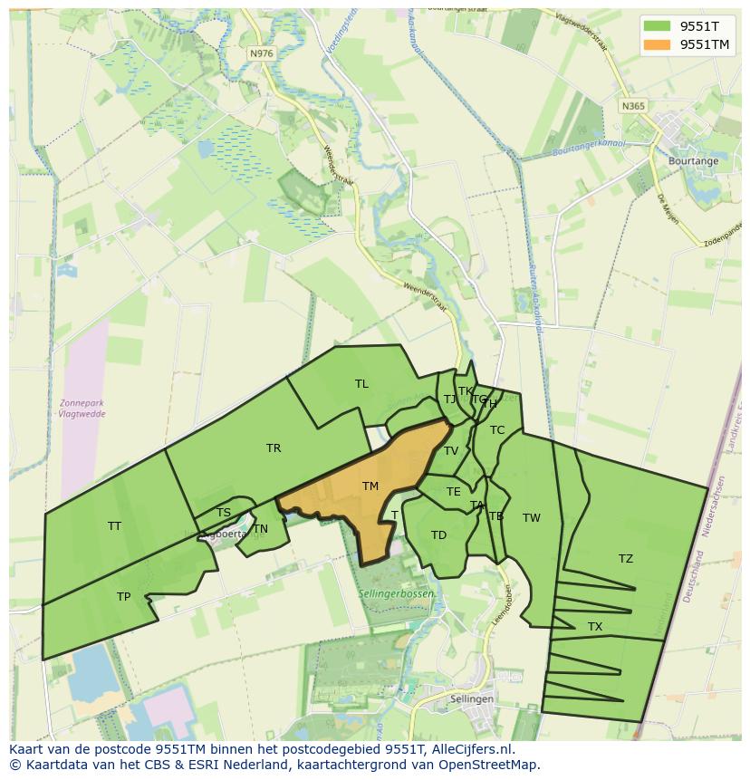 Afbeelding van het postcodegebied 9551 TM op de kaart.