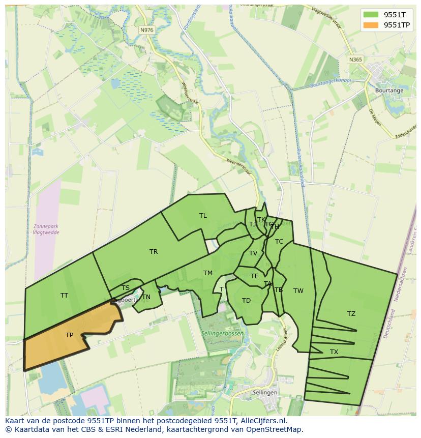 Afbeelding van het postcodegebied 9551 TP op de kaart.