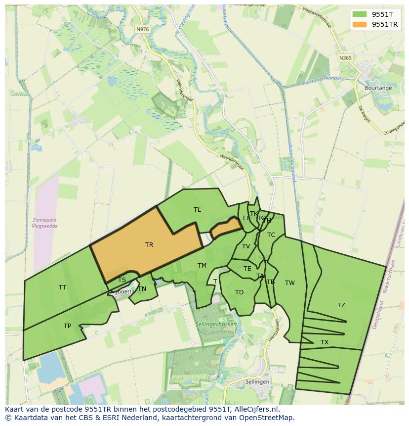 Afbeelding van het postcodegebied 9551 TR op de kaart.