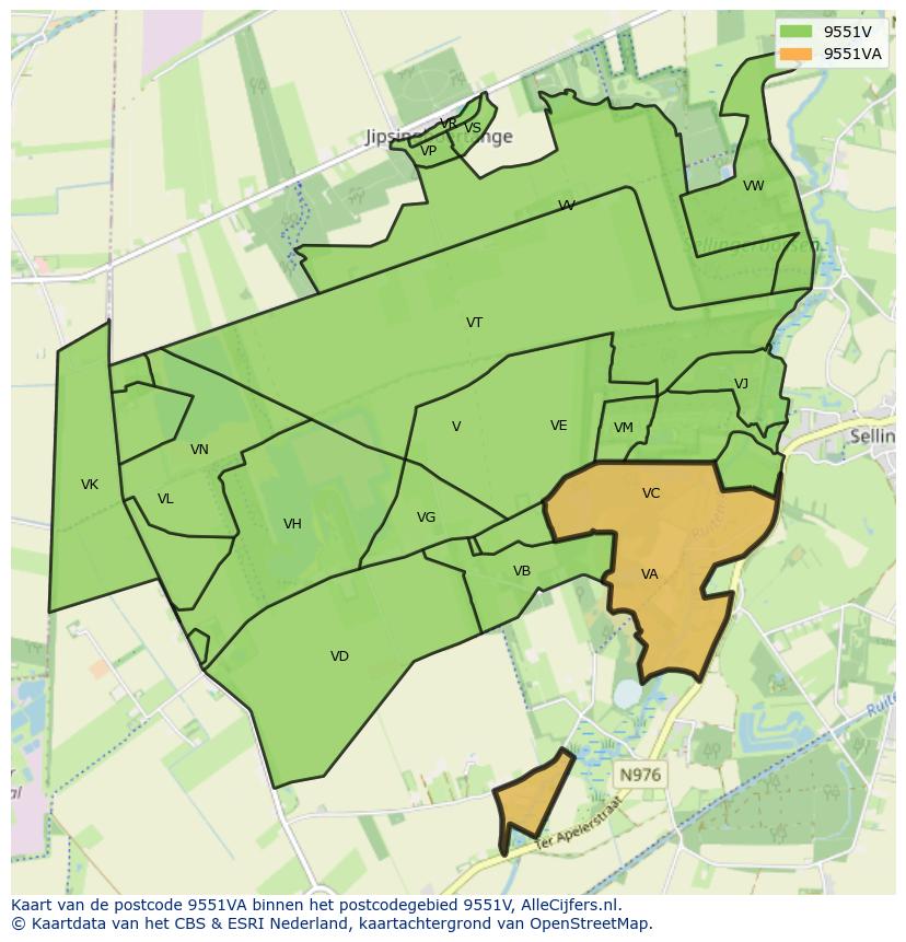 Afbeelding van het postcodegebied 9551 VA op de kaart.