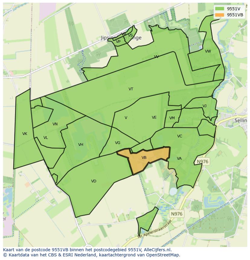Afbeelding van het postcodegebied 9551 VB op de kaart.