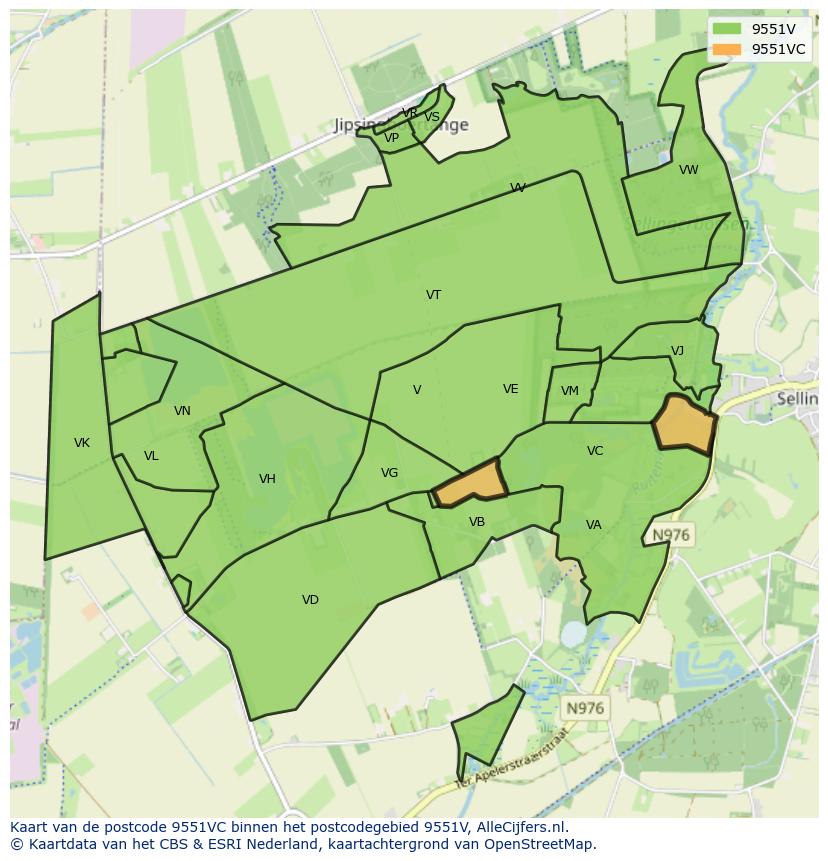 Afbeelding van het postcodegebied 9551 VC op de kaart.