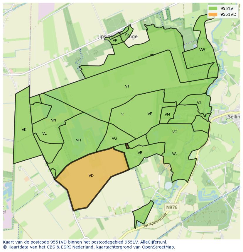 Afbeelding van het postcodegebied 9551 VD op de kaart.