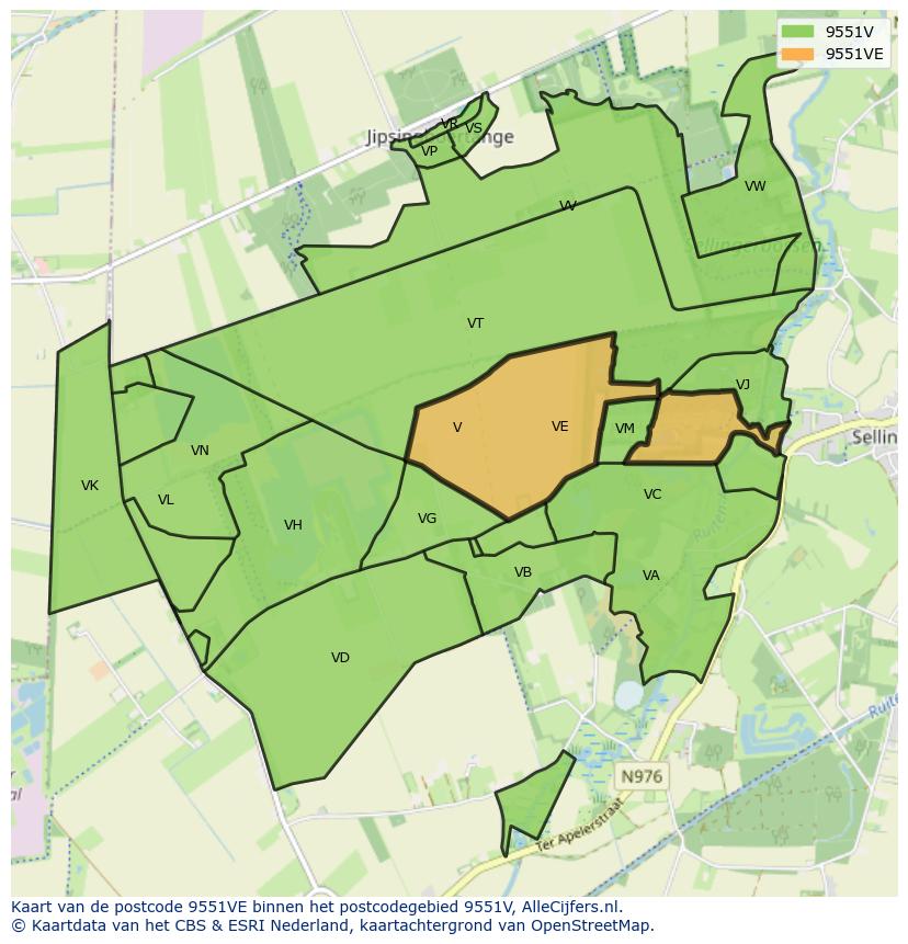 Afbeelding van het postcodegebied 9551 VE op de kaart.