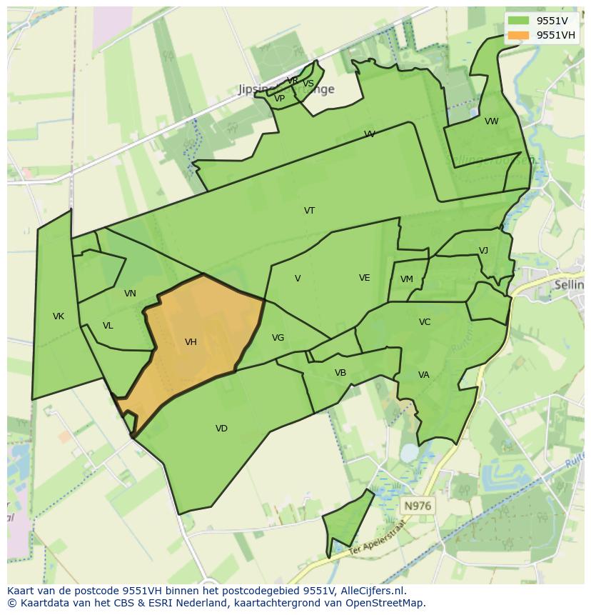 Afbeelding van het postcodegebied 9551 VH op de kaart.
