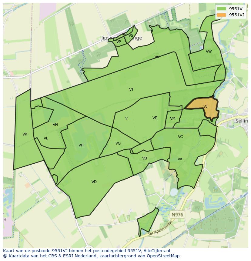 Afbeelding van het postcodegebied 9551 VJ op de kaart.