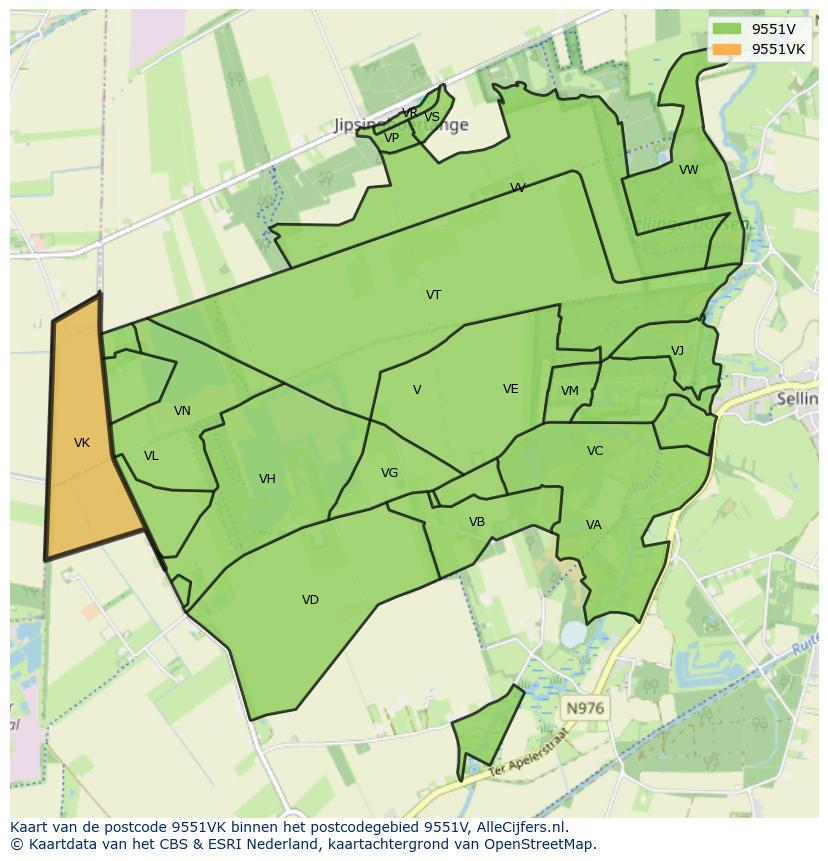 Afbeelding van het postcodegebied 9551 VK op de kaart.