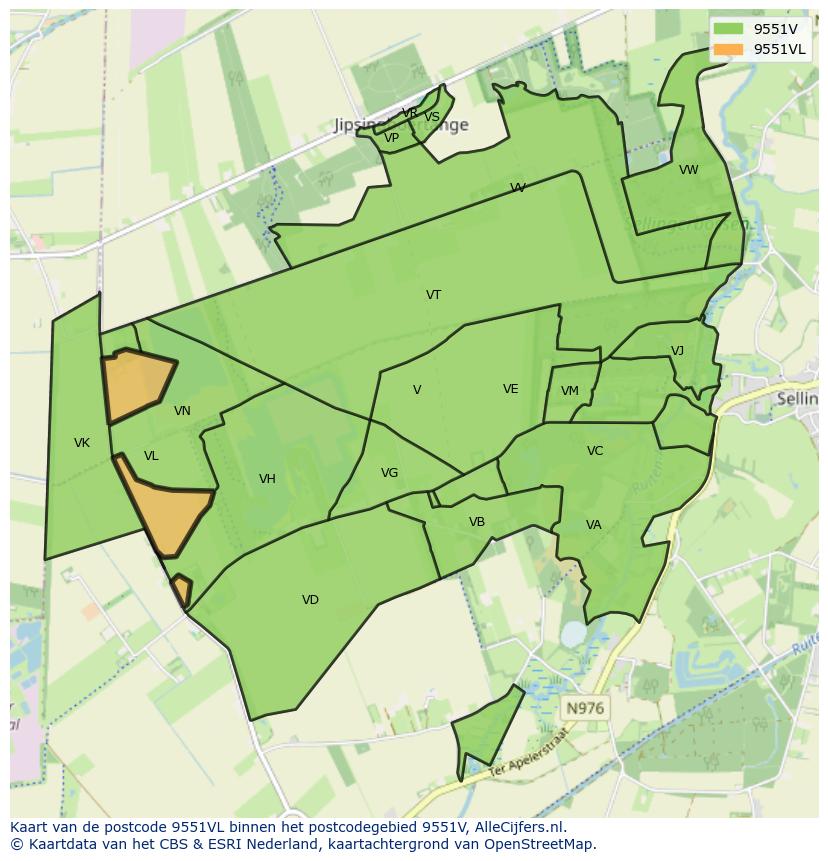 Afbeelding van het postcodegebied 9551 VL op de kaart.