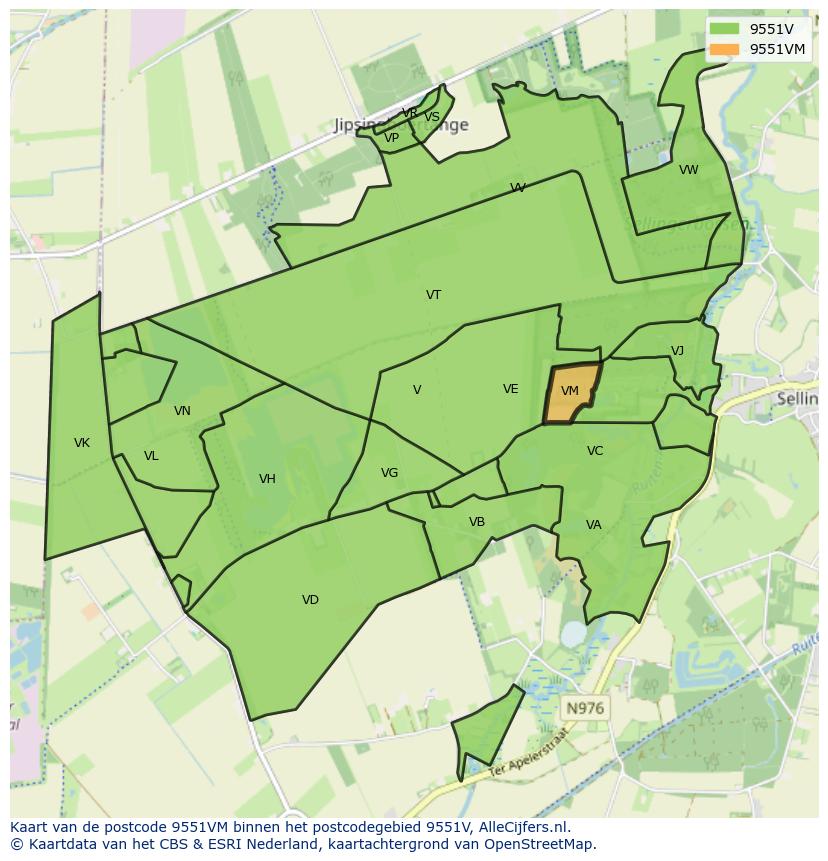 Afbeelding van het postcodegebied 9551 VM op de kaart.