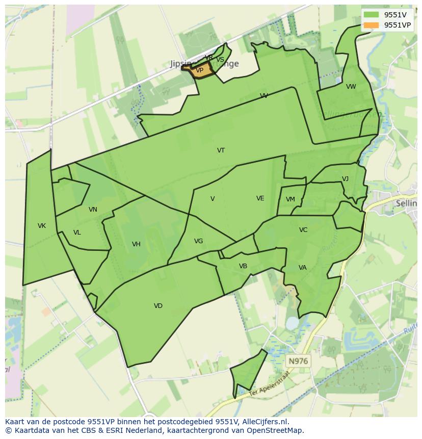Afbeelding van het postcodegebied 9551 VP op de kaart.