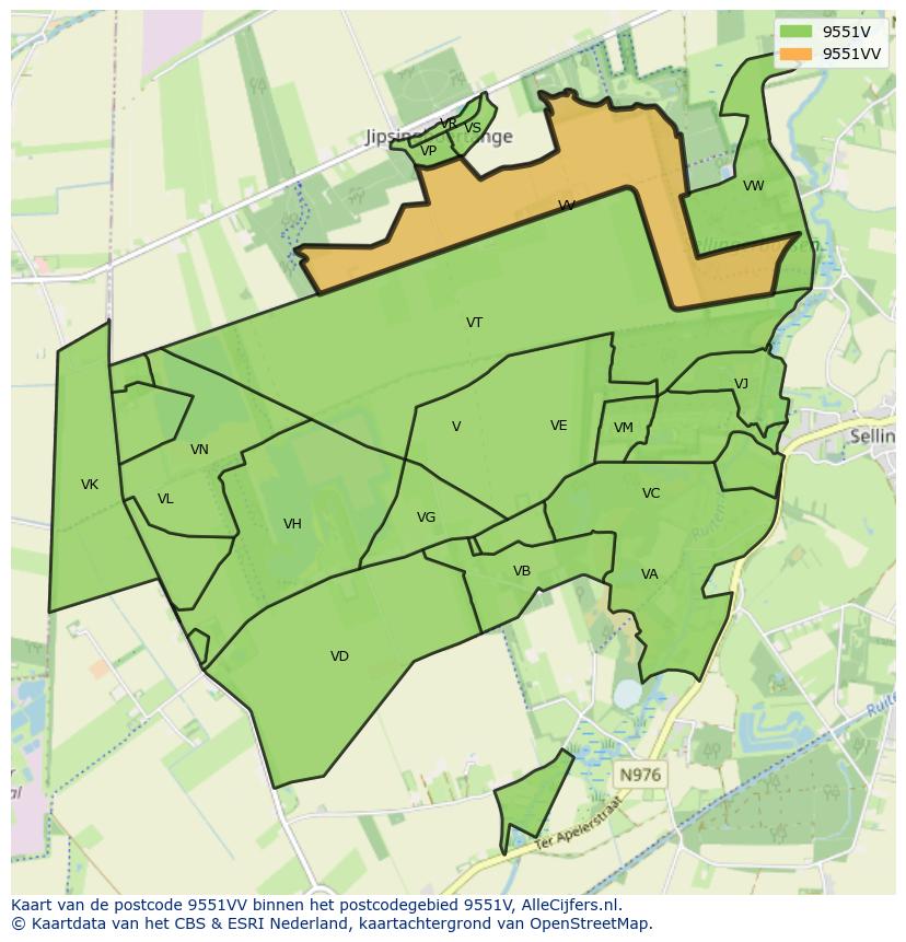 Afbeelding van het postcodegebied 9551 VV op de kaart.