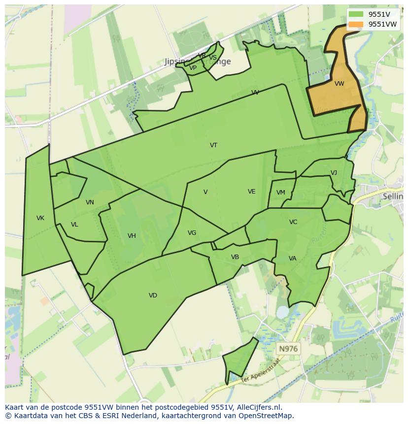 Afbeelding van het postcodegebied 9551 VW op de kaart.