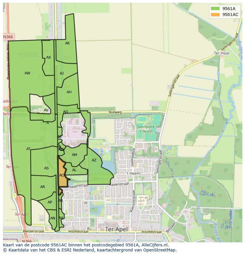 Afbeelding van het postcodegebied 9561 AC op de kaart.