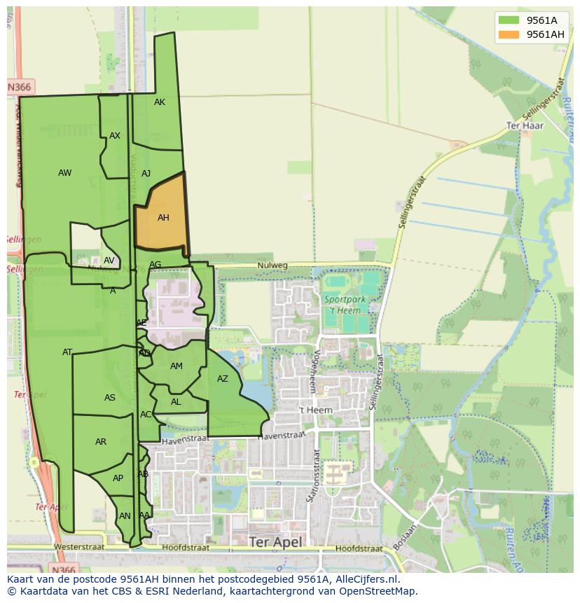 Afbeelding van het postcodegebied 9561 AH op de kaart.