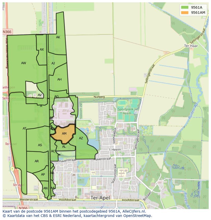 Afbeelding van het postcodegebied 9561 AM op de kaart.