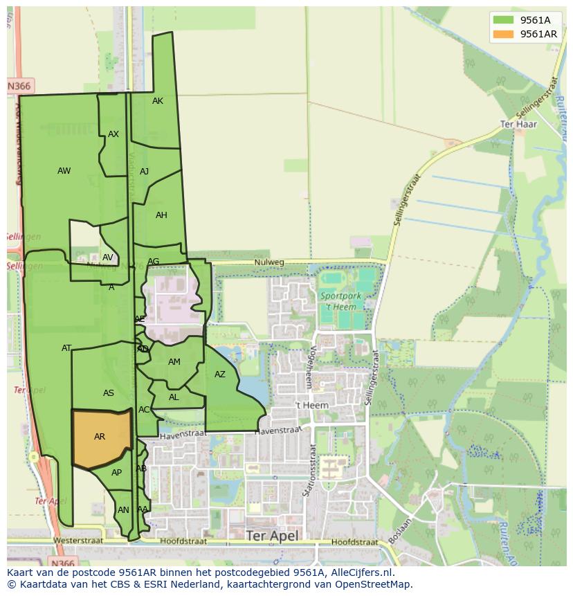 Afbeelding van het postcodegebied 9561 AR op de kaart.