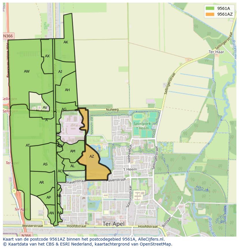 Afbeelding van het postcodegebied 9561 AZ op de kaart.