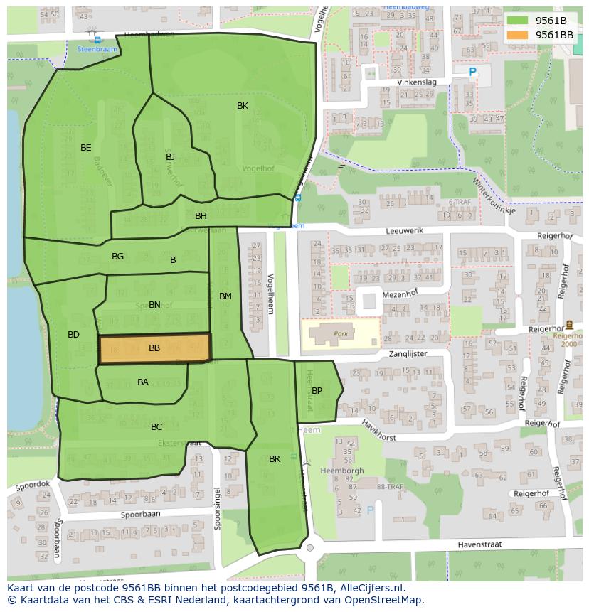 Afbeelding van het postcodegebied 9561 BB op de kaart.