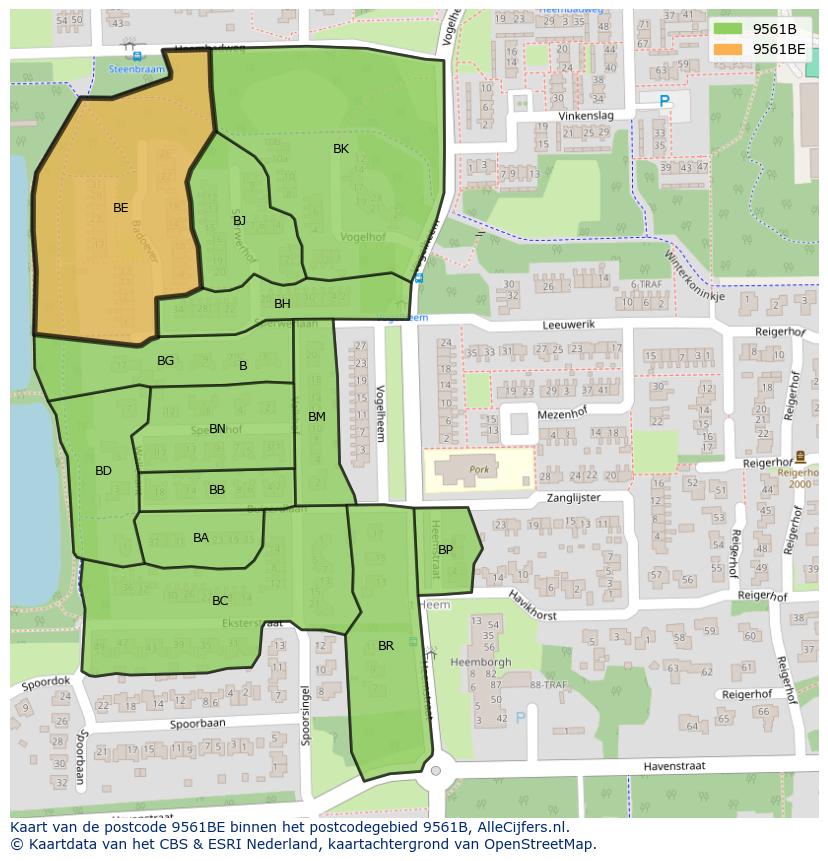 Afbeelding van het postcodegebied 9561 BE op de kaart.