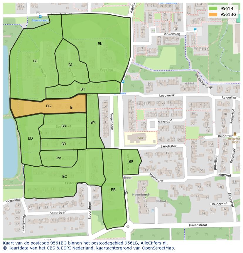 Afbeelding van het postcodegebied 9561 BG op de kaart.