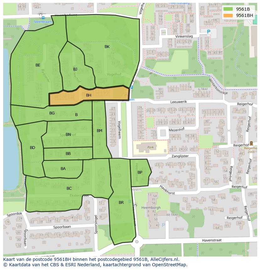 Afbeelding van het postcodegebied 9561 BH op de kaart.