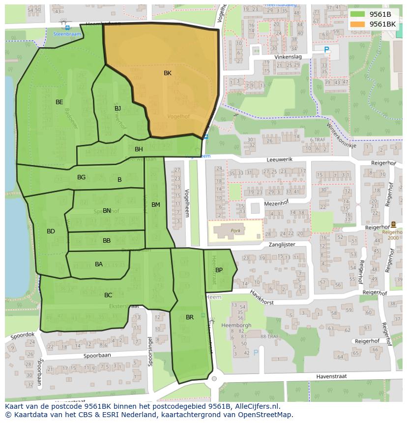 Afbeelding van het postcodegebied 9561 BK op de kaart.