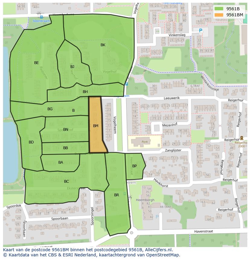 Afbeelding van het postcodegebied 9561 BM op de kaart.