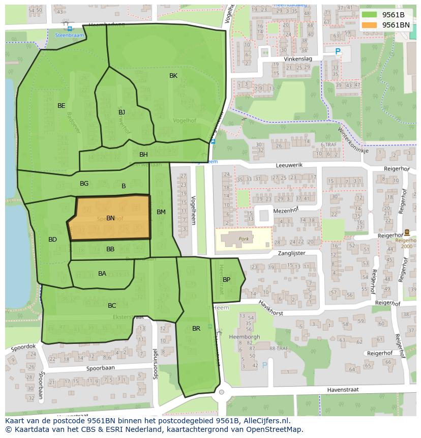 Afbeelding van het postcodegebied 9561 BN op de kaart.