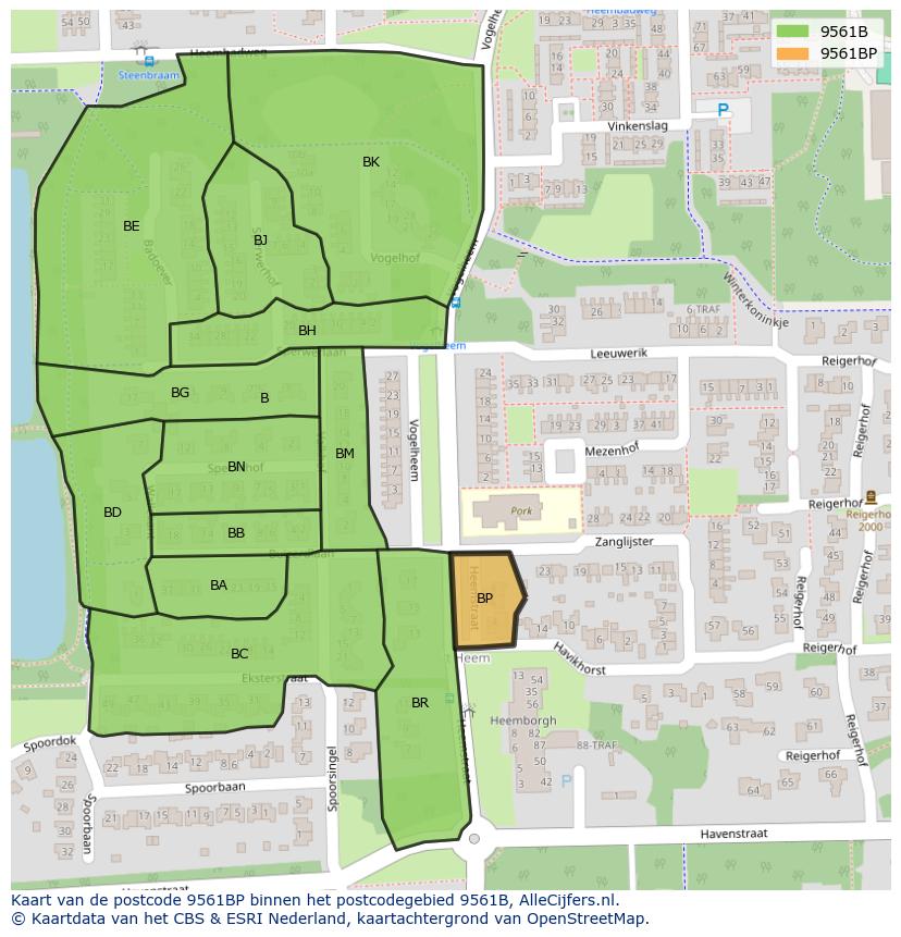 Afbeelding van het postcodegebied 9561 BP op de kaart.