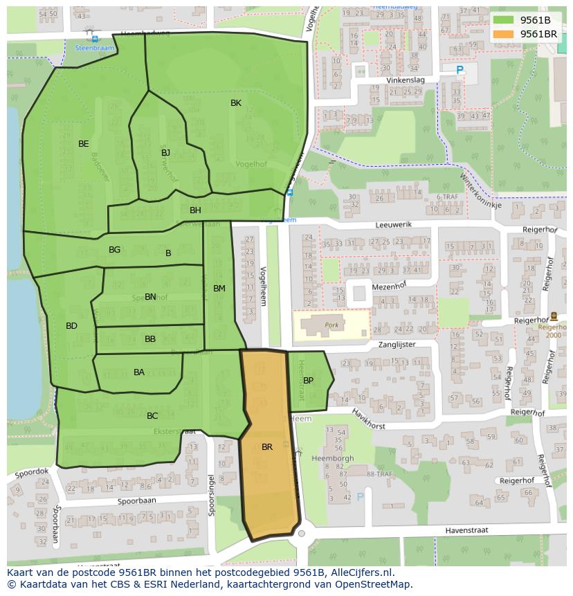 Afbeelding van het postcodegebied 9561 BR op de kaart.