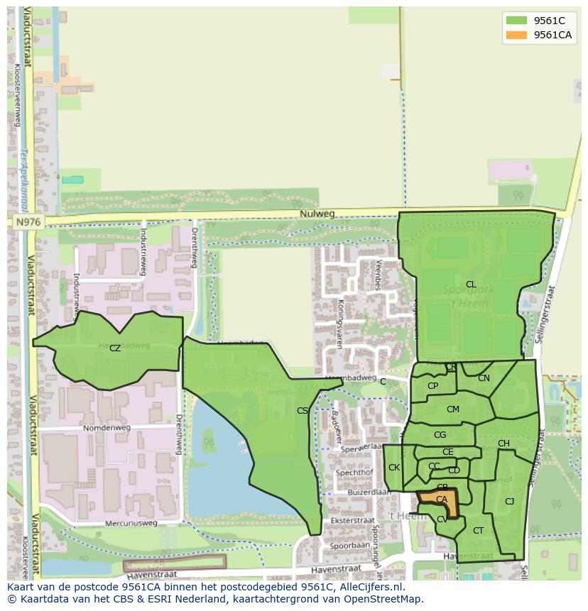 Afbeelding van het postcodegebied 9561 CA op de kaart.