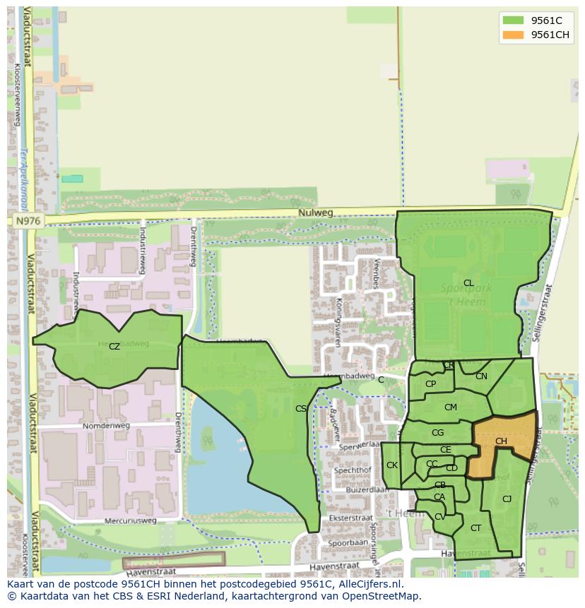 Afbeelding van het postcodegebied 9561 CH op de kaart.