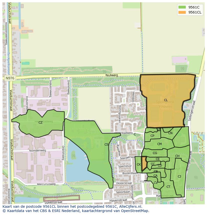 Afbeelding van het postcodegebied 9561 CL op de kaart.