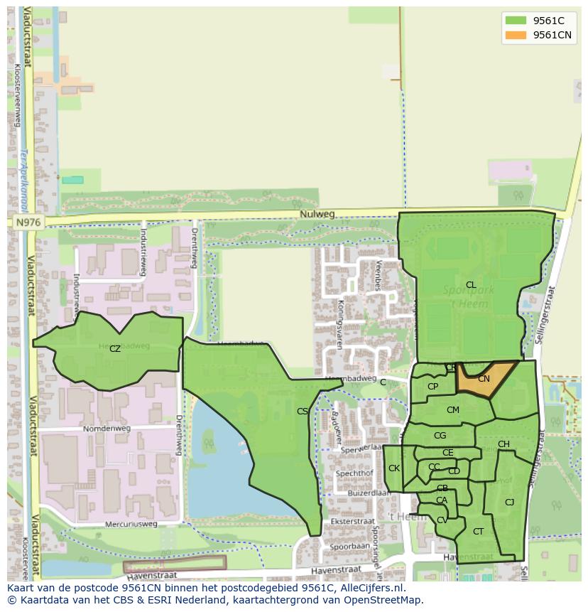 Afbeelding van het postcodegebied 9561 CN op de kaart.