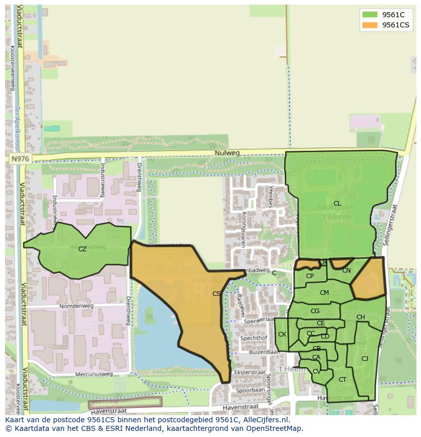 Afbeelding van het postcodegebied 9561 CS op de kaart.