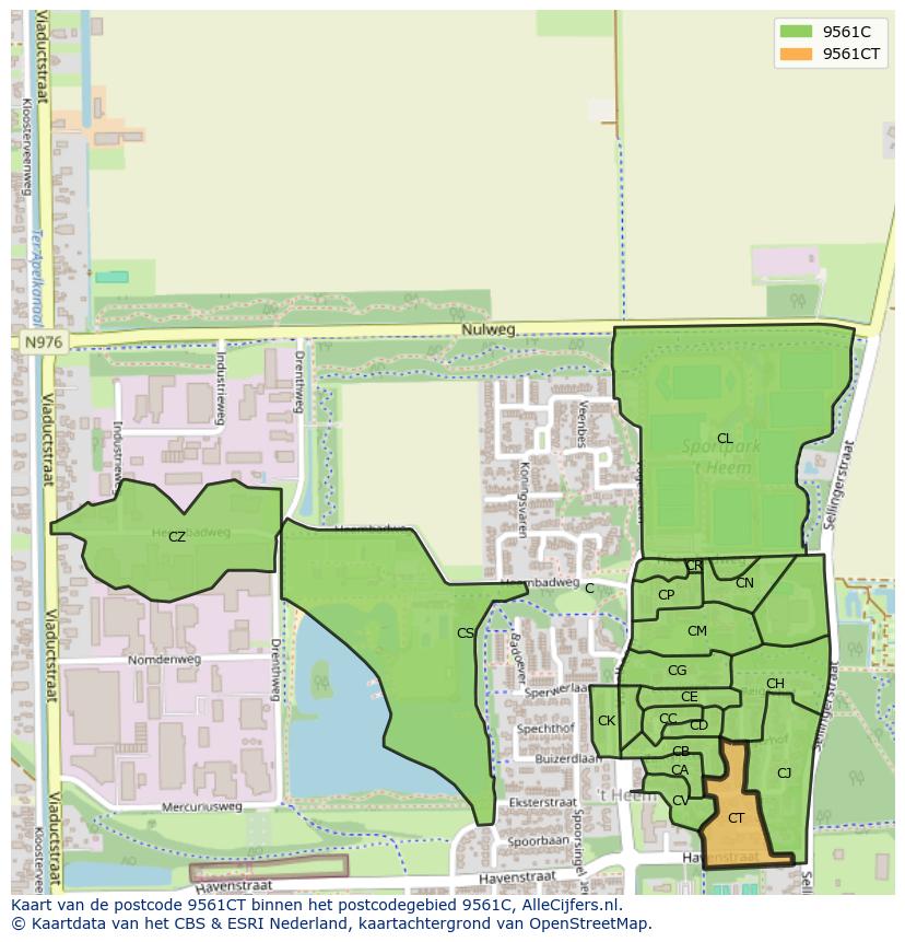 Afbeelding van het postcodegebied 9561 CT op de kaart.