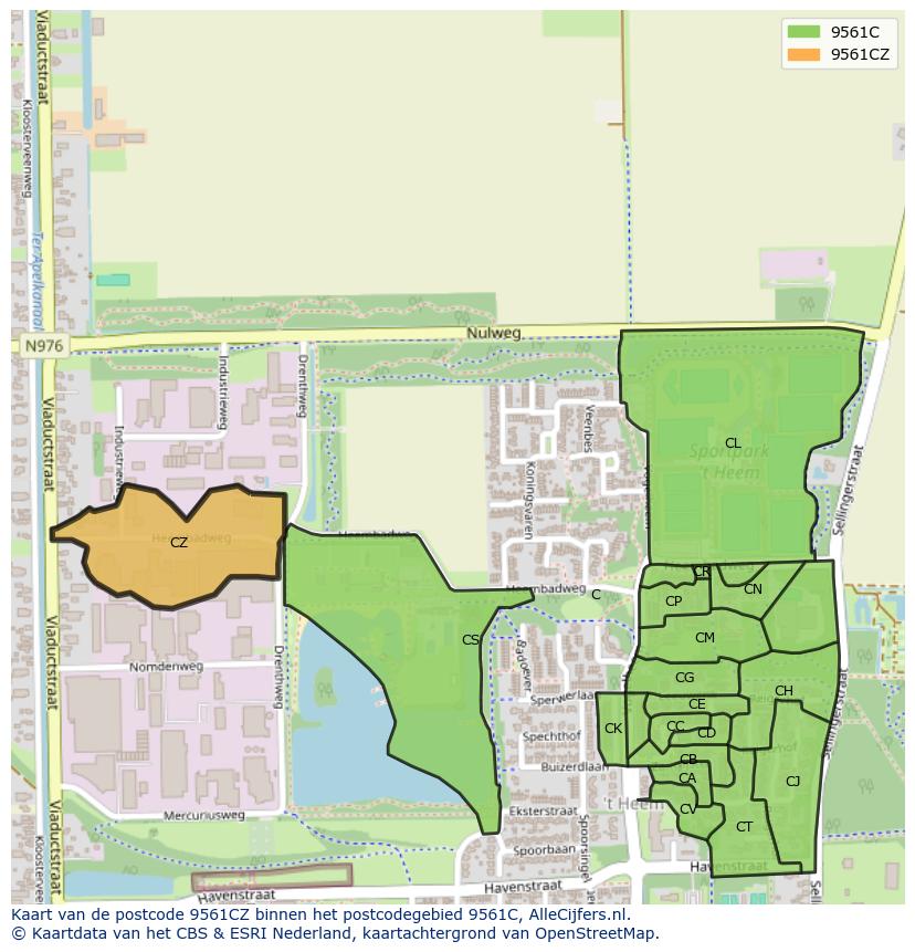 Afbeelding van het postcodegebied 9561 CZ op de kaart.