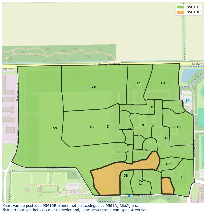 Afbeelding van het postcodegebied 9561 DB op de kaart.