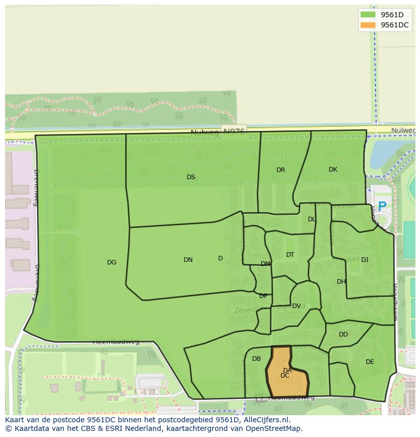 Afbeelding van het postcodegebied 9561 DC op de kaart.