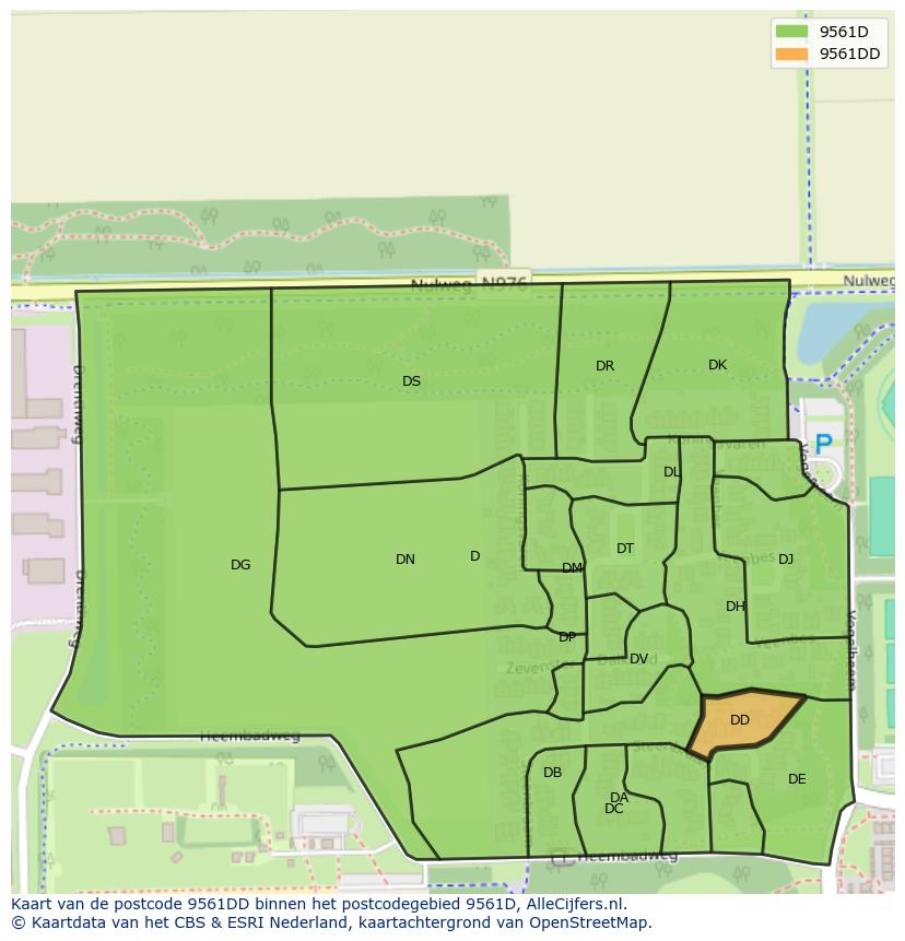 Afbeelding van het postcodegebied 9561 DD op de kaart.