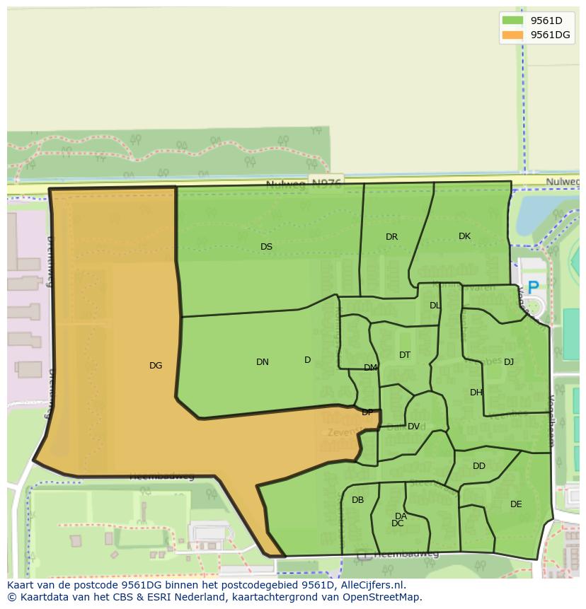 Afbeelding van het postcodegebied 9561 DG op de kaart.