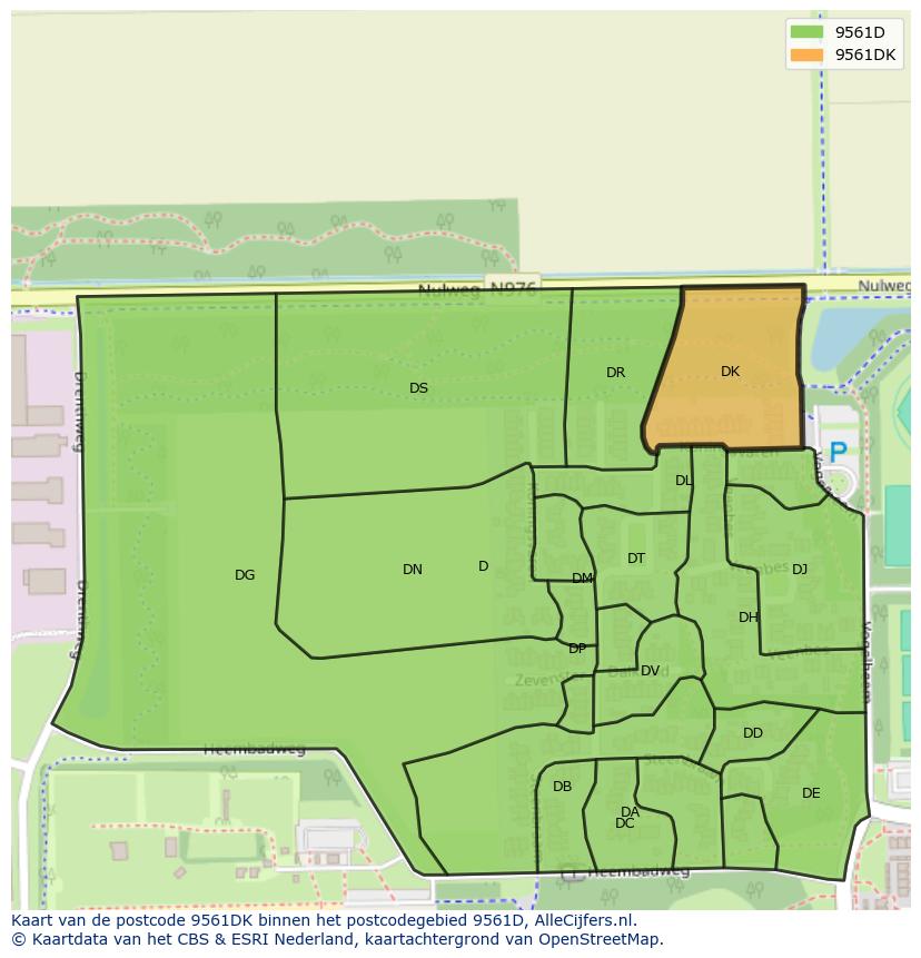 Afbeelding van het postcodegebied 9561 DK op de kaart.