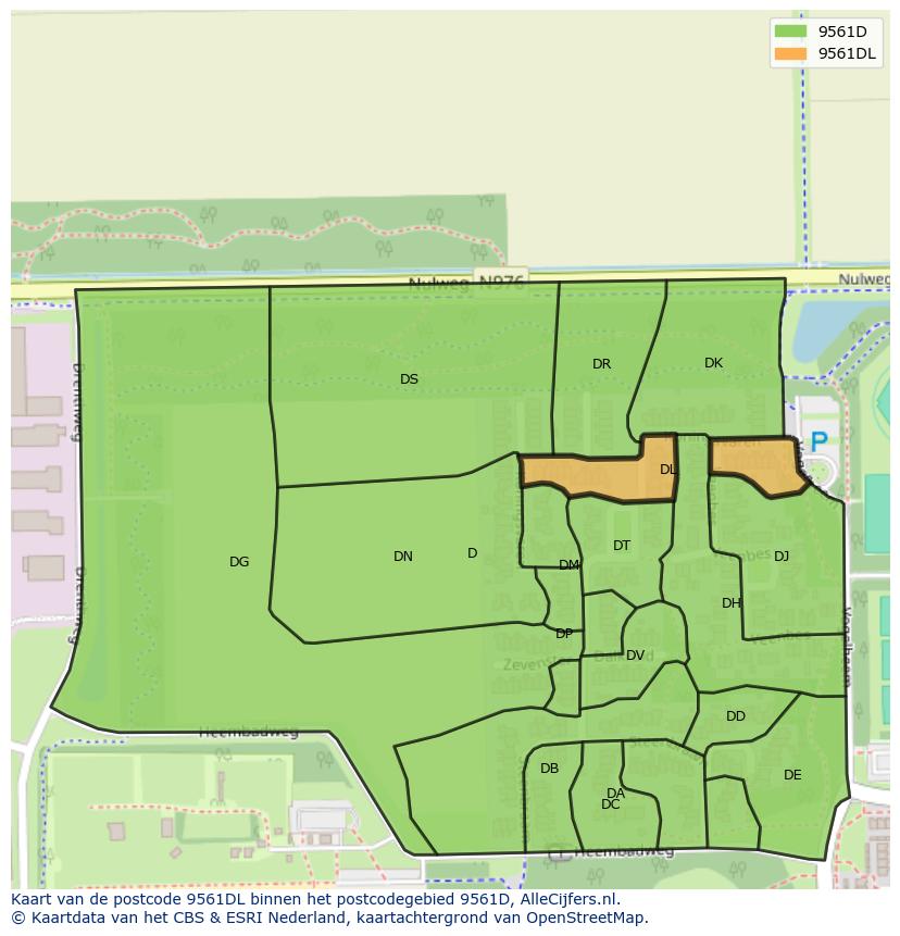 Afbeelding van het postcodegebied 9561 DL op de kaart.