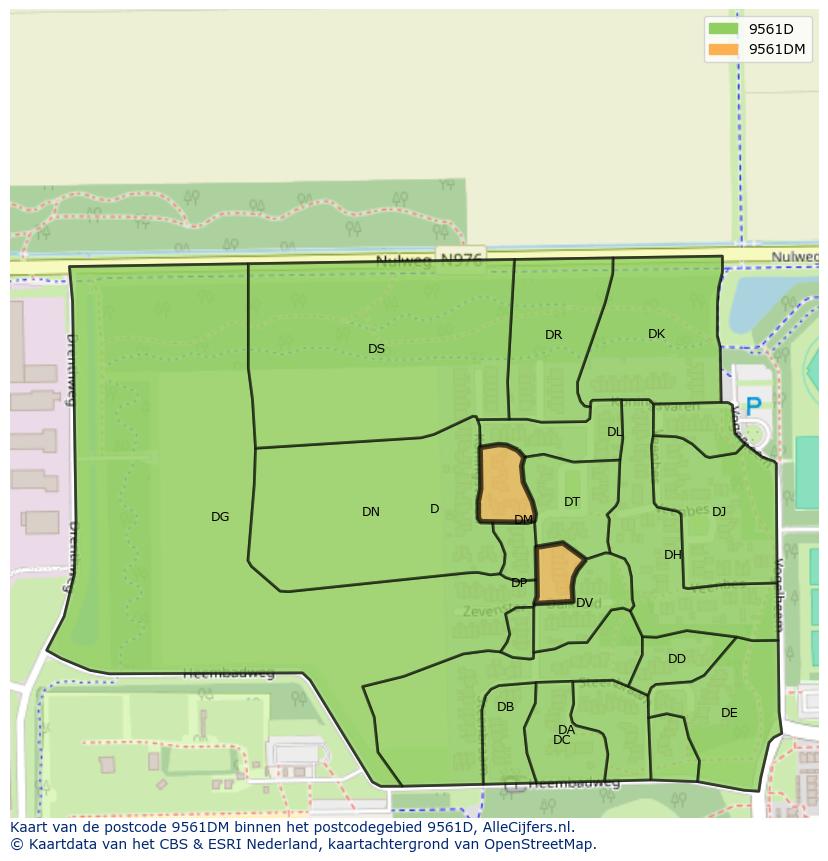 Afbeelding van het postcodegebied 9561 DM op de kaart.