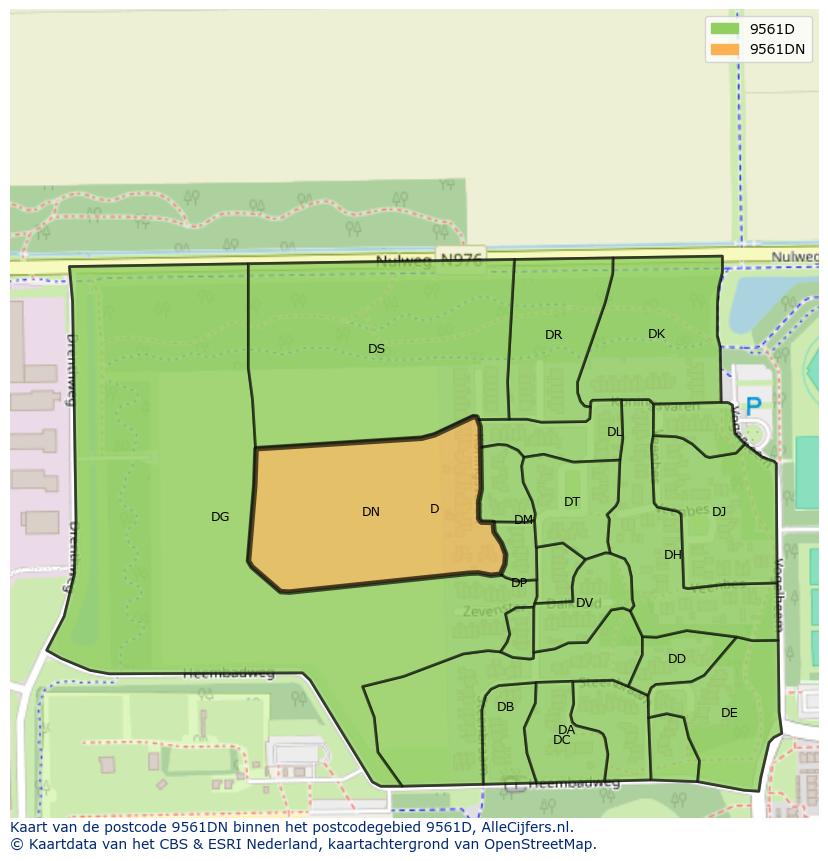 Afbeelding van het postcodegebied 9561 DN op de kaart.