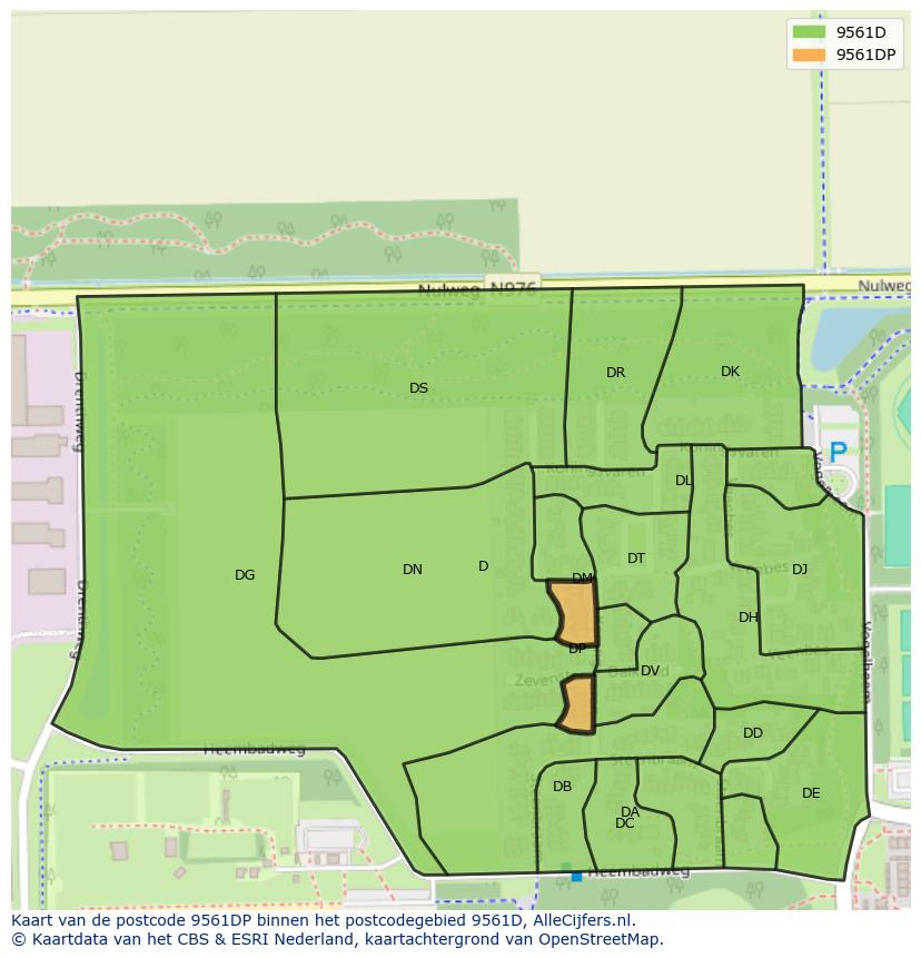 Afbeelding van het postcodegebied 9561 DP op de kaart.