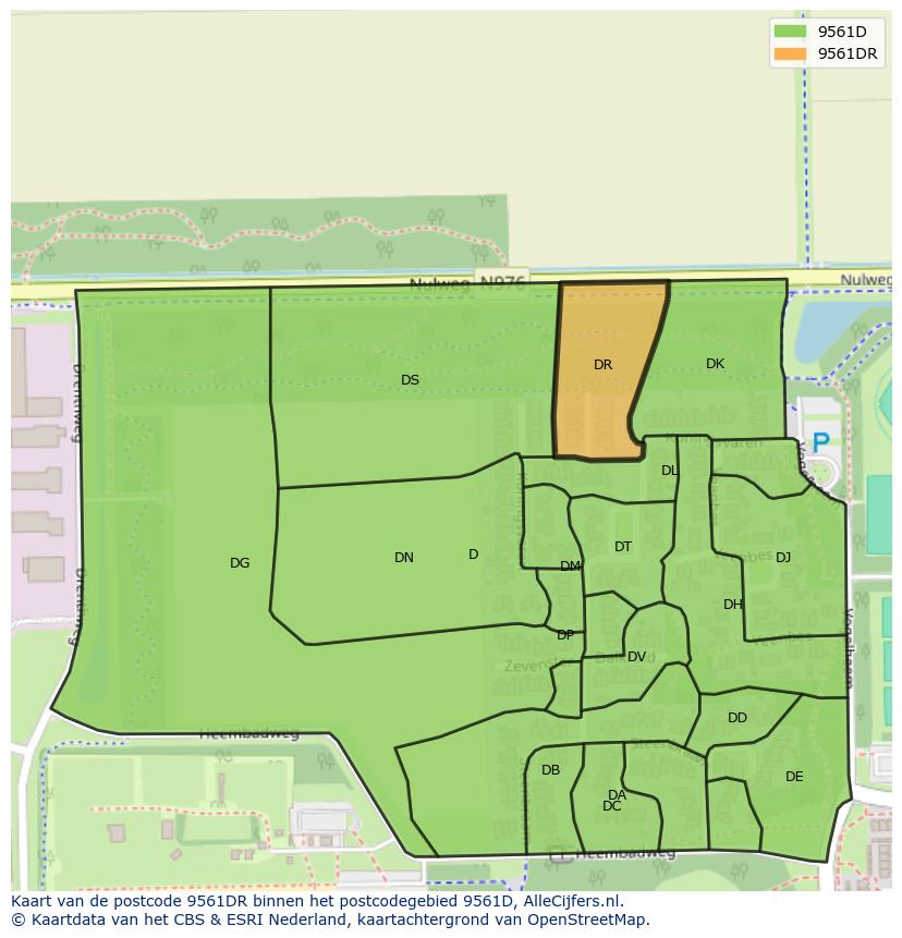 Afbeelding van het postcodegebied 9561 DR op de kaart.